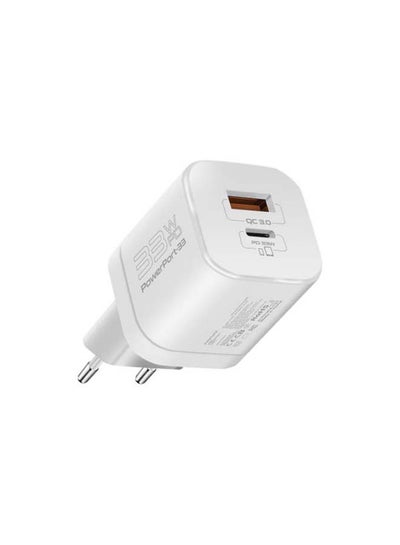Buy GaN USB-C Charger, Ultra-Compact 33W USB-C Power Delivery Wall Charger With Fast 22.5W QC 3.0 Charging Port, Adaptive Smart Charging And Short-Circuit Protection For MacBook, iPad Pro, iPhone 13 White in Egypt