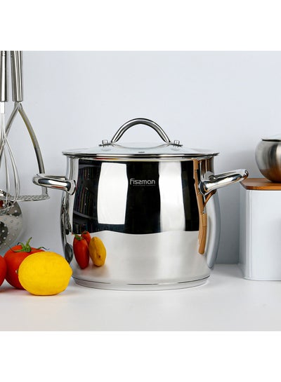 Buy Stockpot With Glass Lid 18/10 (INOX304) Stainless Steel With Induction Bottom Silver 22x18.7cm/7.7Liters in UAE