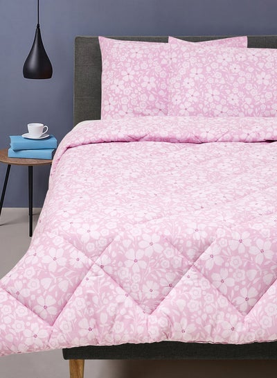 اشتري Comforter Set Queen Size All Season Everyday Use Bedding Set 100% Cotton 3 Pieces 1 Comforter 2 Pillow Covers  Pink/White Cotton Pink/White في الامارات