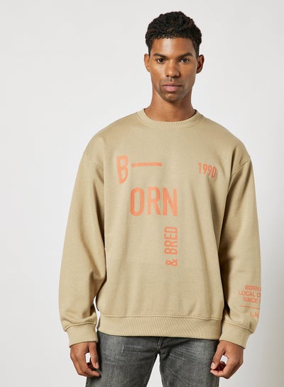 Buy Slogan Sweatshirt Light Brown in Saudi Arabia