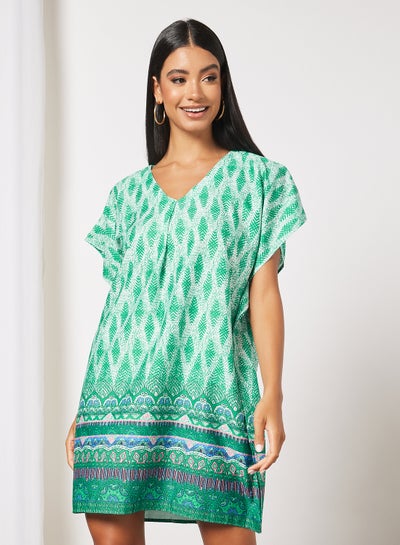 Buy Stylish Resort Wear Reglan Sleeves V Neck Midi Dress Green in Saudi Arabia