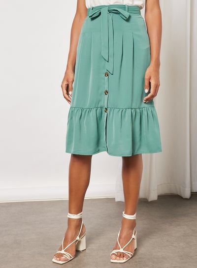 Buy Front Button A-Line Skirt Green in Saudi Arabia