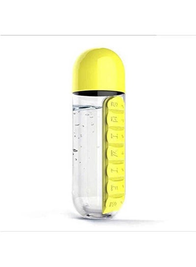 Buy Plastic Water Bottle With Daily Pill Box Organizer Drinking Bottles Yellow 600ml in Egypt