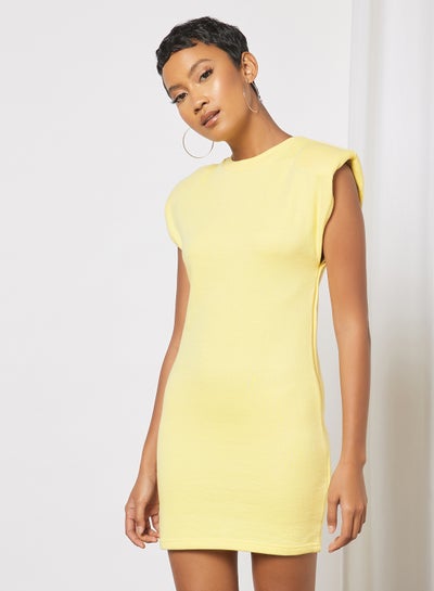 Buy Padded Shoulder Dress Yellow in Saudi Arabia