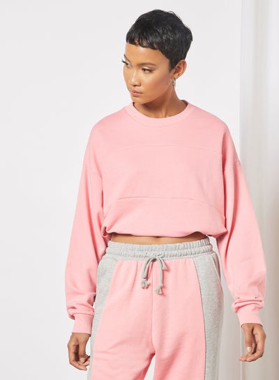 Buy Drawcord Hem Cropped Sweatshirt Pink in Saudi Arabia