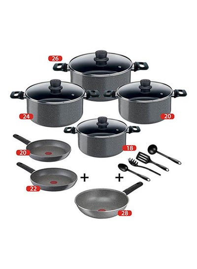 Buy 15 Pics Cook Natural Stewpot Gl Set (Pot 26-24-20-18, frying pan 28-22-20 + 4 distributors) Grey in Egypt