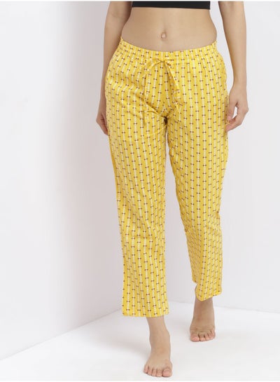 Buy Comfortable Casual Loungewear Pyjama Pants With A Matching Scrunchie Mustard in UAE