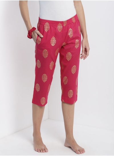 Buy Casual Comfortable Relaxed Fit Three-Quarter Pyjamas With A Matching Scrunchie Pink in Saudi Arabia