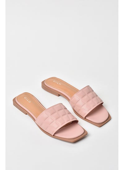 Buy Quilted Pattern Broad Strap Flat Sandals Nude Pink in UAE