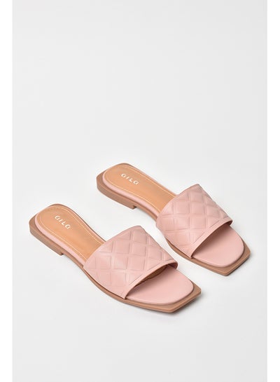 Buy Quilted Pattern Broad Strap Flat Sandals Nude Pink in UAE