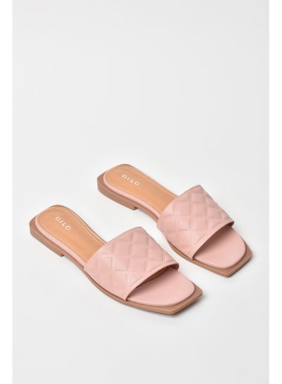 Buy Quilted Pattern Broad Strap Flat Sandals Nude Pink in Saudi Arabia