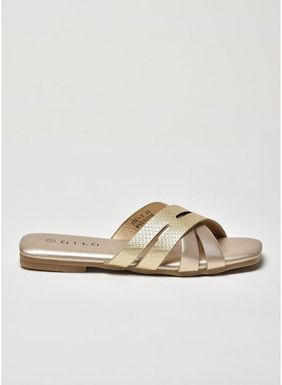 Buy Animal Pattern Multi Strap Flat Sandals Gold in Saudi Arabia