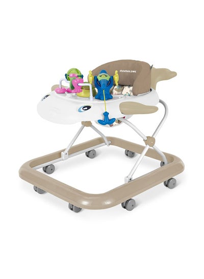 Buy Adjustable Portable Baby Foldable Walker With Activity Toys And Comfortable Cushioned Seat - Beige in Saudi Arabia