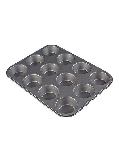 Buy Cake Molds Non Stick Reusable Muffin Cupcake Baking Pan Of 12 Cup Black 26cm in Egypt