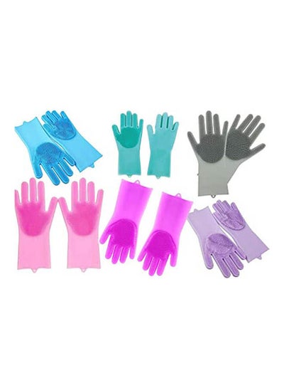 اشتري 1-Pair Heat Resistant Non Slip Waterproof Durable Silicone Dishwashing Gloves Pink 64x40سم في مصر