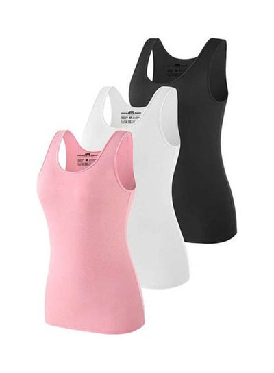 Buy Bundle Of Three Cotton Stretch Plain Tank Tops Multicolour in Egypt