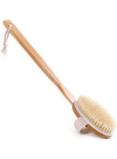 اشتري Bath Brush Long Wood Handle Reach Back Body Shower Bristle Scrubber Beige 41.3x9.3x4.7cm في مصر