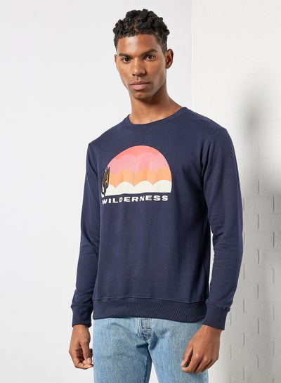 Buy Men Casual Printed Sweatshirt Navy in UAE