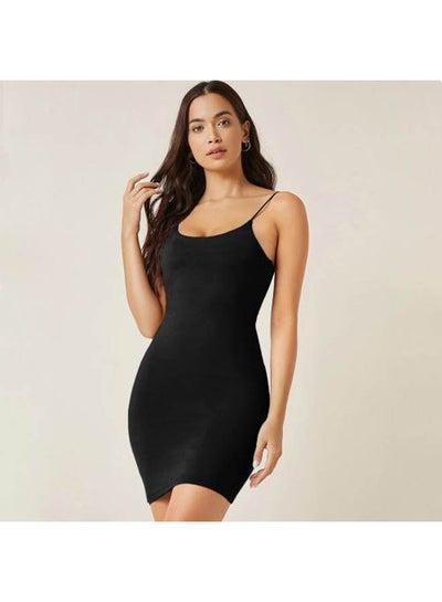 Buy Bretelle Short Dress Cotton Thin Strap Black in Egypt