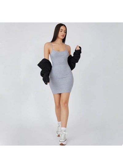 Buy Bretelle Short Dress Cotton Thin Strap Grey in Egypt