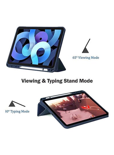 اشتري Protective Tirfold Stand Smart Case Cover For Apple iPad Air 4 10.9 Inch (2020) With Pencil Holder أزرق في الامارات