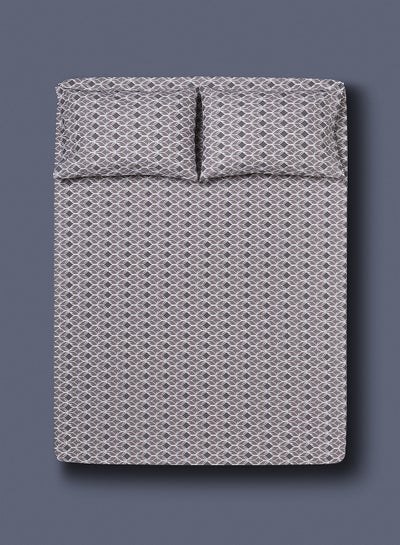 اشتري Fitted Bedsheet Set Queen Size 100% Cotton Premium Quality 200 TC Everyday Use Breathable And Soft, With 1 Bed Sheet 150X200 Cm + 25cm And 2 Pillow Cases 50X75 Cm - Grey/Dark Grey Grey/Dark Grey في الامارات