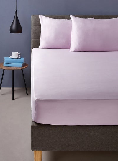 Buy Fitted Bedsheet Set Single Size  100% Organic Cotton Premium Quality 220 TC Breathable And Soft 1 Bed Sheet And 2 Pillow Cases Lilac Color Lilac 120 x 200 + 33cm in UAE