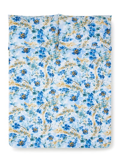 اشتري Fitted Bedsheet Set Super King  100% Cotton Percale Light Weight Everyday Use 180 TC High Quality 1 Bed Sheet And 2 Pillow Cases Printed Design Artic Blue Color Artic Blue في الامارات