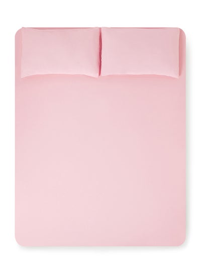 Buy Fitted Bedsheet Set Super King Size 100% Cotton StreTChable Jersey High Quality Fabric 140 GSM 1 Bed Sheet And 2 Pillow Case Pink Color Pink in UAE