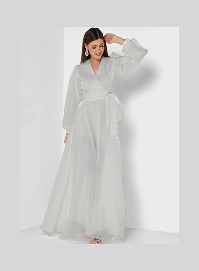 Buy Tied Waist Cross Front Dress White in Saudi Arabia