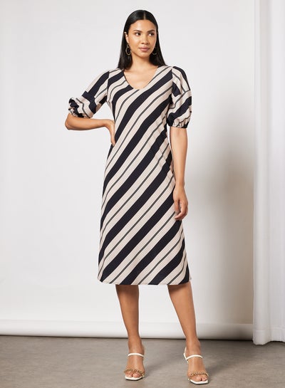 Buy V-Neck Midi Dress Multicolor in UAE