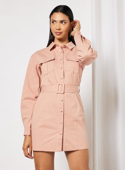 Buy Belted Utility Dress Light Pink in UAE