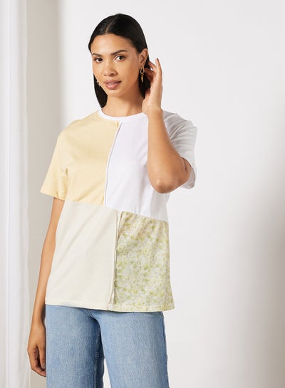 Buy Block Pattern Round Neck T-Shirt Multicolor in Egypt