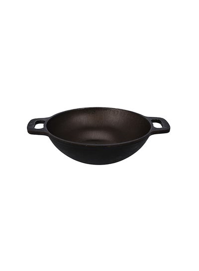 Buy Royalford 10 inch Cast Iron Double Handle Kadai | RF10399 | Heavy Duty Construction Cast Iron Grilling Wok | Concave & Shallow Wok for Sautees & Stir Frys with Wide Handles Black 26.2x26.2x11.2cm in UAE