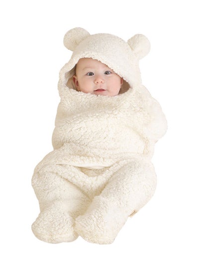 Buy Soft And Light Weight Baby Winter Sleeping Pajama Swaddling With Bear Ear Hat - White in Saudi Arabia