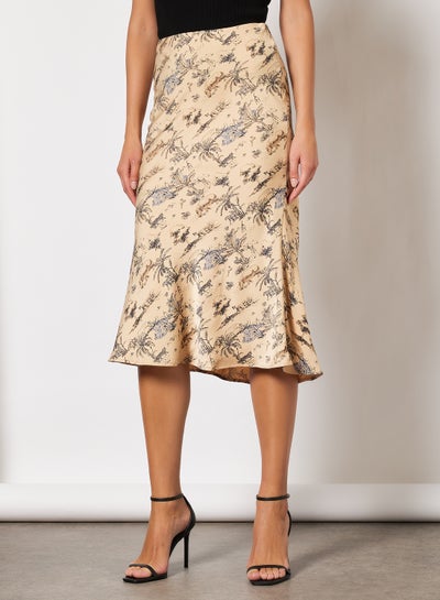 Buy Printed Polyester Skirt Beige/Grey in UAE