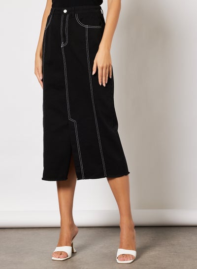 Buy Contrast Seam Skirt Jet Black in Egypt