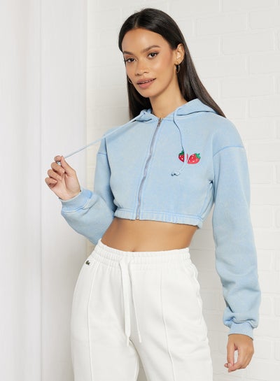 Buy Full-Zip Crop Hoodie Blue in Saudi Arabia