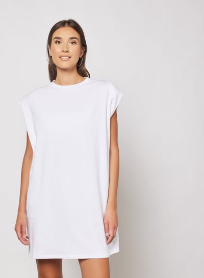 Buy Sleeveless Shoulder Pad Dress White in Egypt