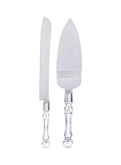 Silver and Clear Cake Knife and Server Set with Crystal Handles