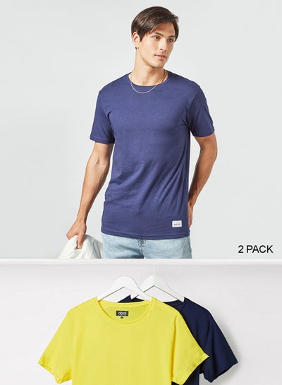 Buy 2 Pack Crew Neck T-Shirt Blue/Yellow in Saudi Arabia