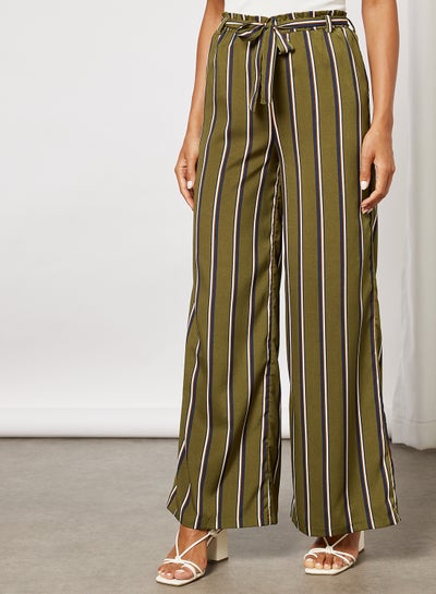 Buy Striped Wide-Leg Pants Olive in UAE