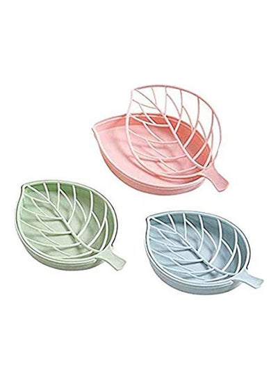 اشتري 3-Pack Leaf Shape Soap Box Soap Holder With Drain Plastic Soap Dishes Multicolour في مصر