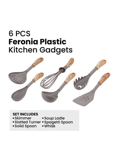 Buy 6-Piece Feronia Plastic Kitchen Gadgets Grey/Brown Standard in Saudi Arabia