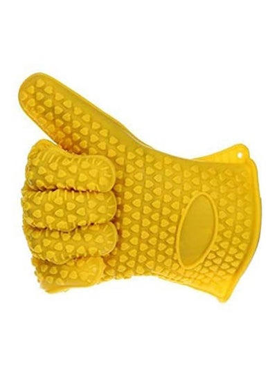 اشتري Practical Kitchen Bakery Heat Resistant Silicone Glove Cooking Baking Oven Pot Holder Mitt Kitchen Yellow في مصر