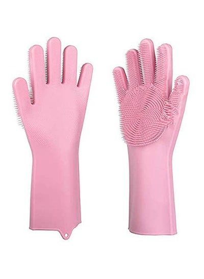 اشتري Magic Silicone Scrubbing Gloves With Scrubber For Dishwashing And Pet Grooming Pink في مصر