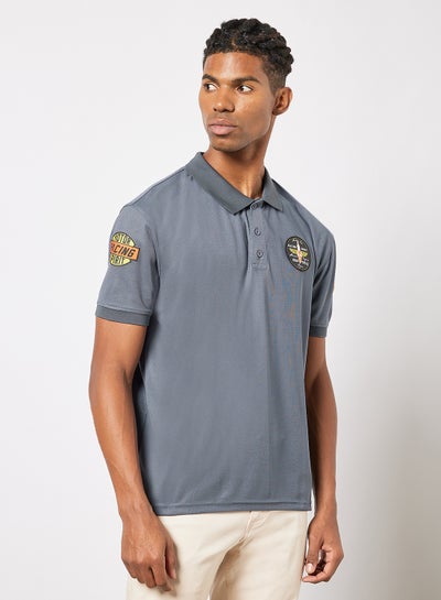 Buy Woven Badge Polo Dress Blue in UAE