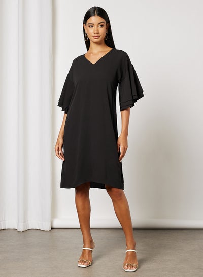 Buy V-Neck Mini Dress Black in Saudi Arabia