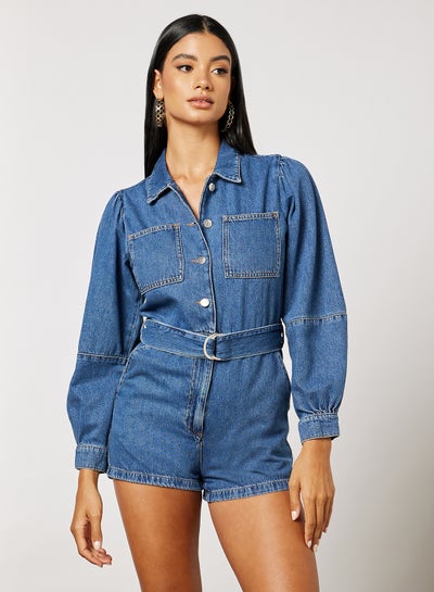 Buy Denim Playsuit Mid Blue in UAE