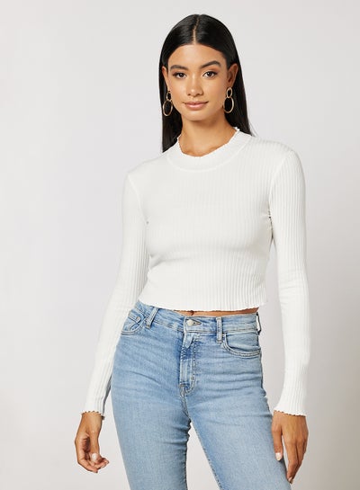 Buy Knitted Long Sleeve Top Offwhite in UAE